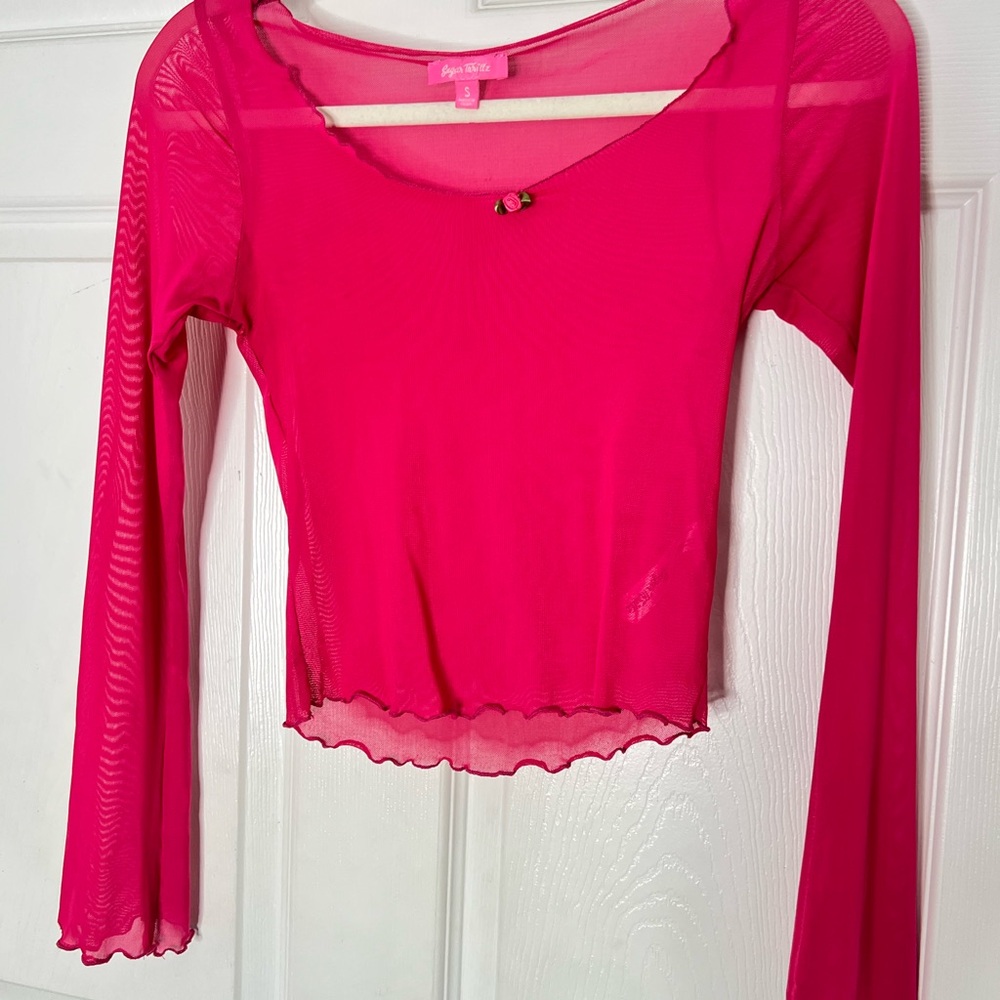 Sugar Thrillz Sheer Pink Long Sleeve Top Sz S